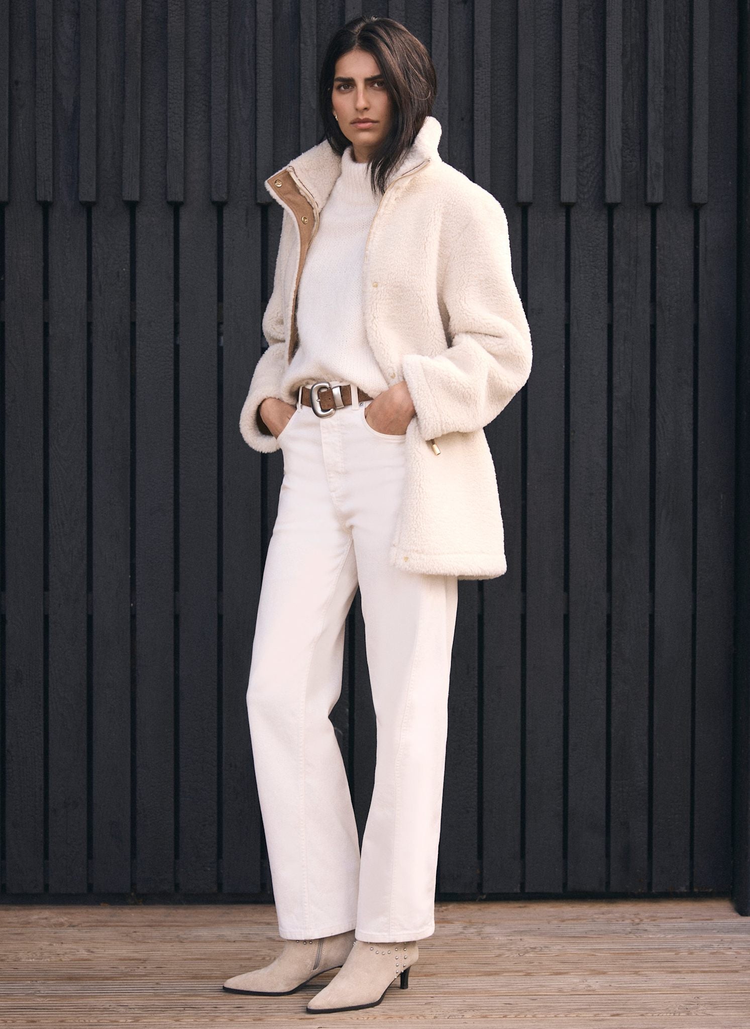 Cream Borg Parka Coat