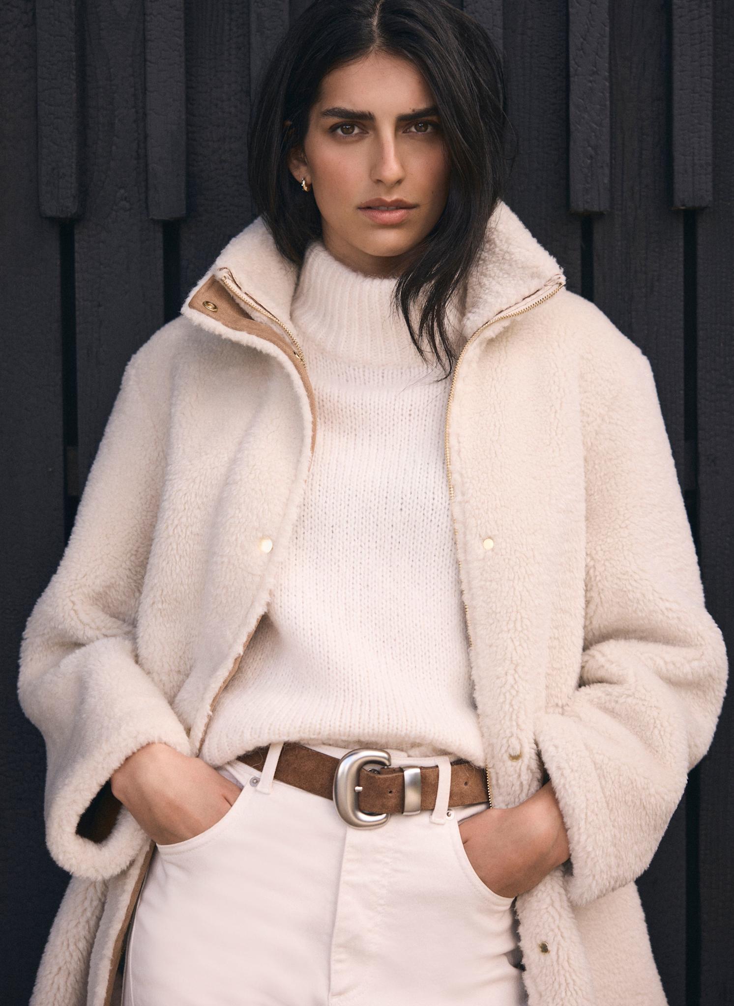 Cream Borg Parka Coat