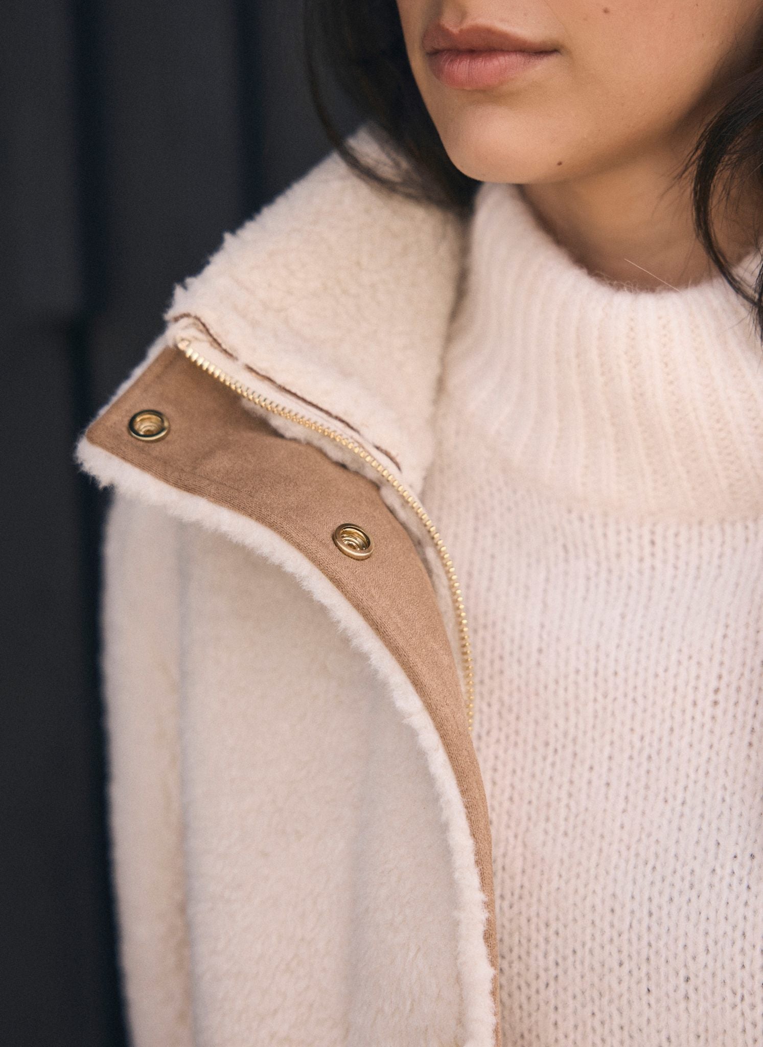 Cream Borg Parka Coat