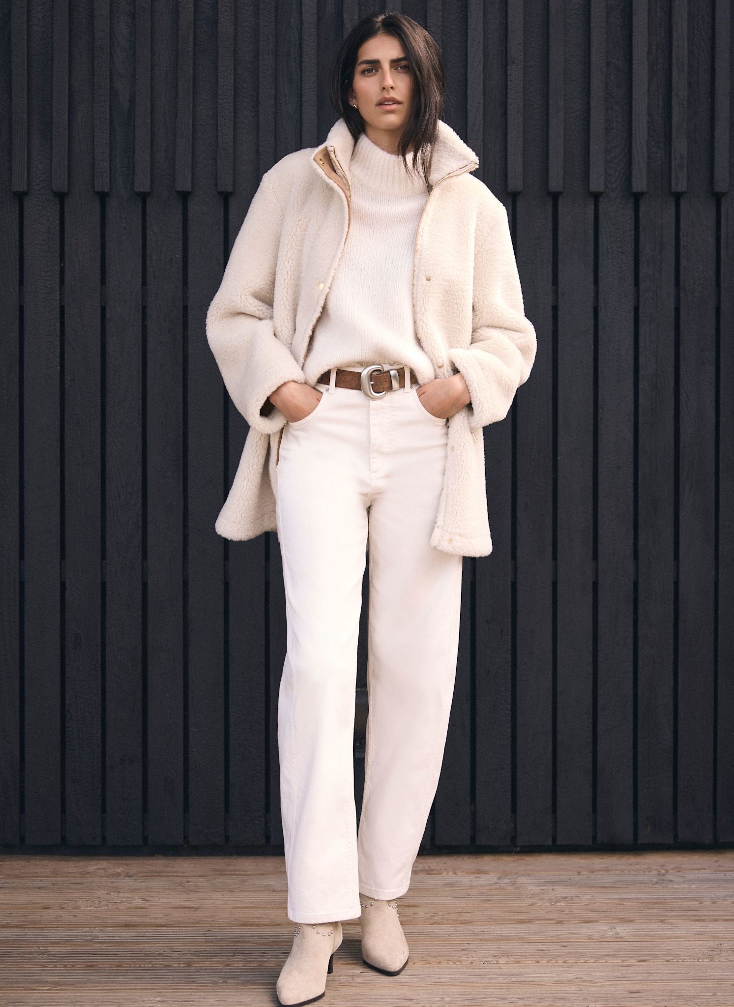 Cream Borg Parka Coat