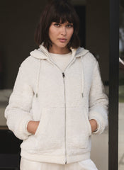 Cream Borg Zip Hood Jacket