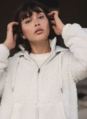 Cream Borg Zip Hood Jacket