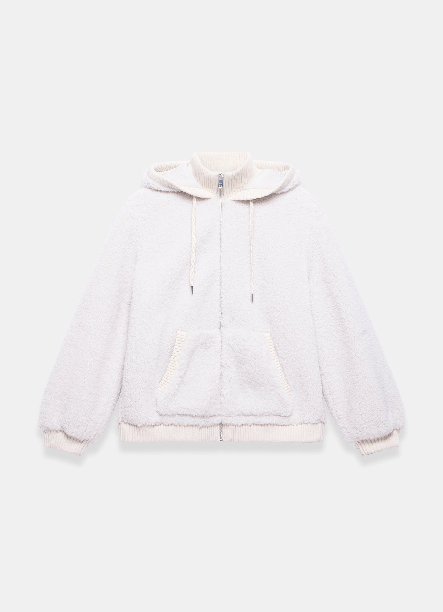 Cream Borg Zip Hood Jacket