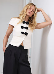Cream Boucle Bow Detail Top
