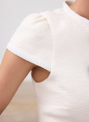 Cream Boucle Bow Detail Top