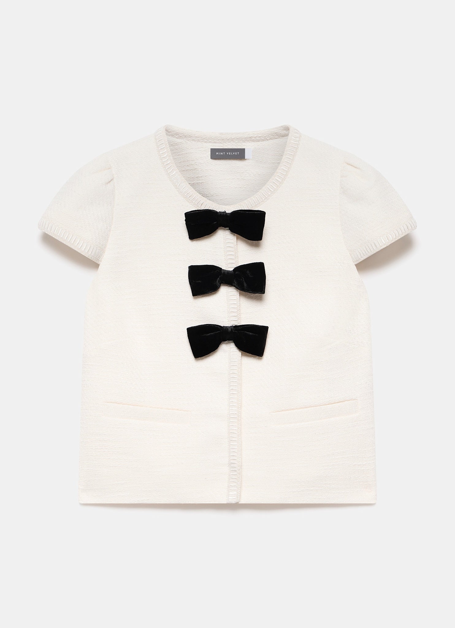 Cream Boucle Bow Detail Top