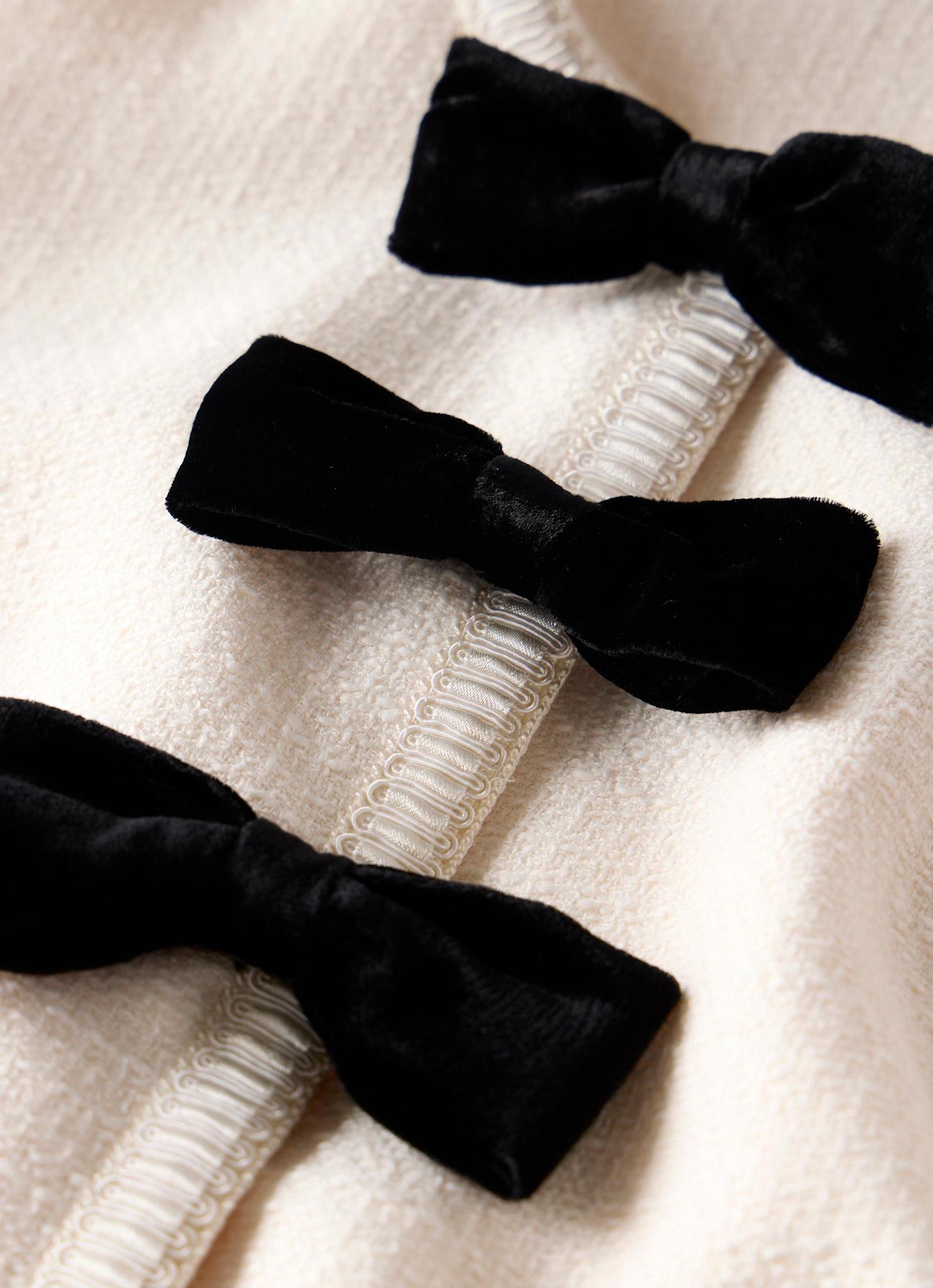 Cream Boucle Bow Detail Top