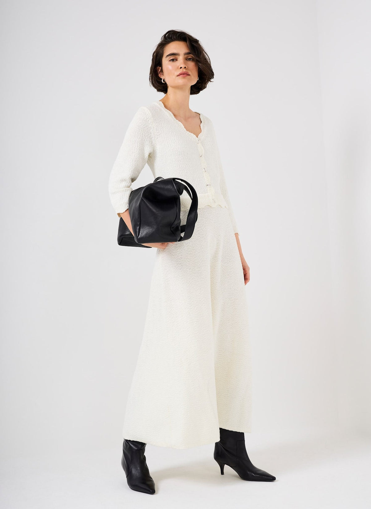 Cream Boucle Knit Midi Dress