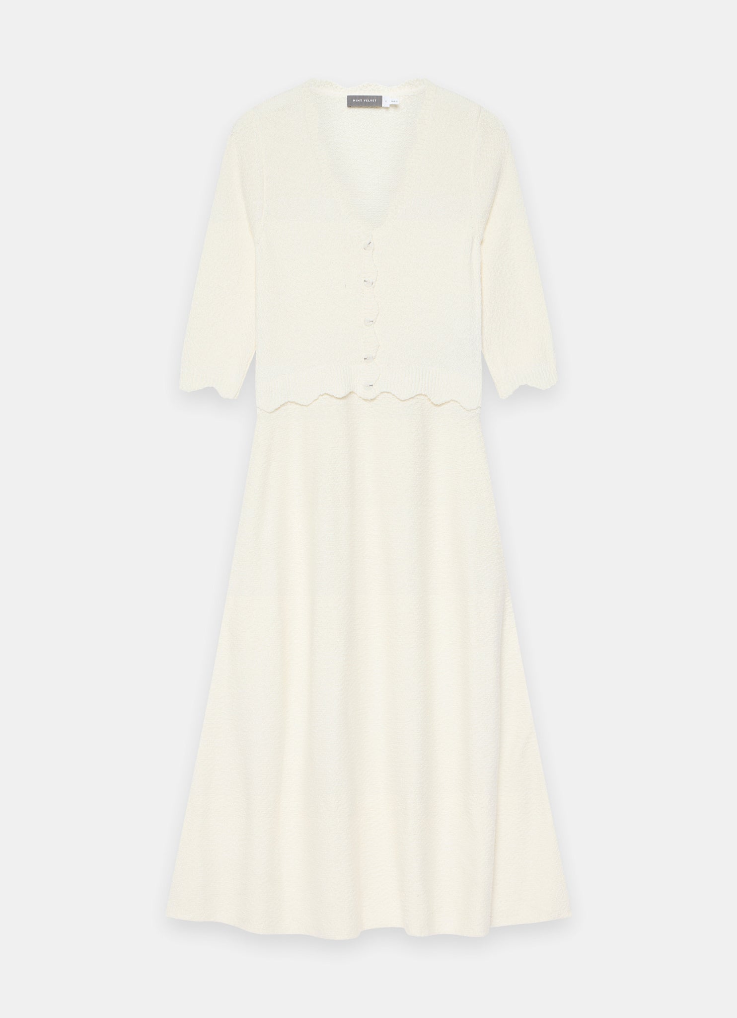 Cream Boucle Knit Midi Dress