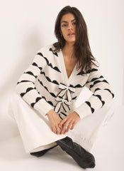 Cream Wool Blend Bow Detail Cardigan