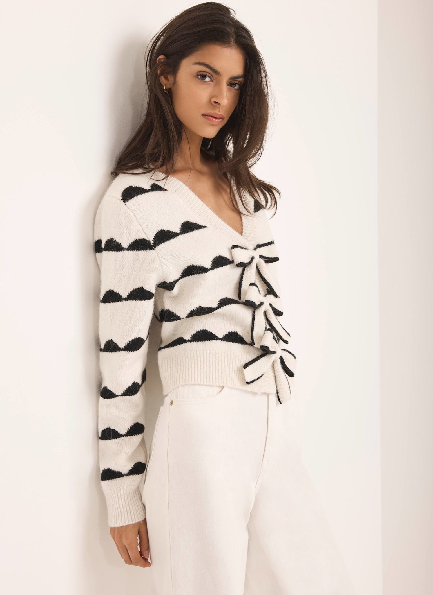 Cream Wool Blend Bow Detail Cardigan