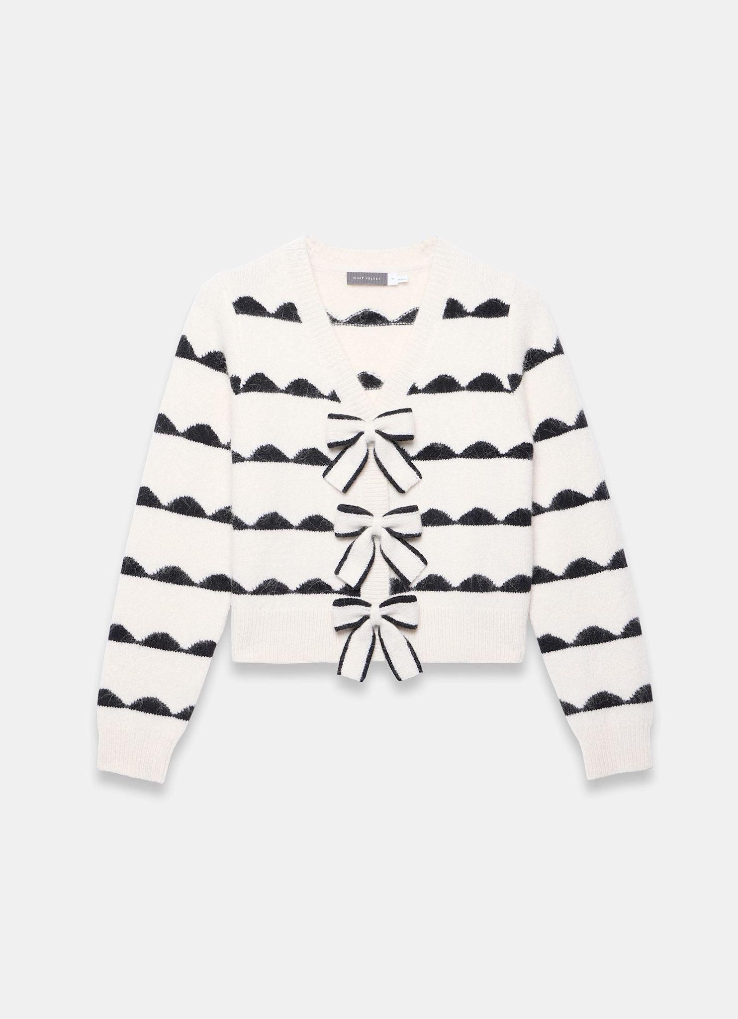 Cream Wool Blend Bow Detail Cardigan