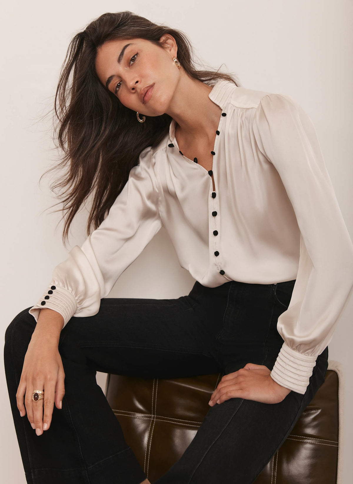 Cream Contrast Satin Blouse