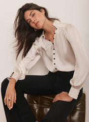 Cream Contrast Satin Blouse