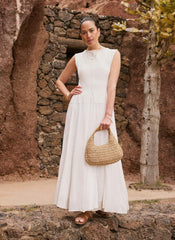 Cream Cotton Blend Drop Waist Maxi Dress
