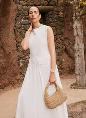 Cream Cotton Blend Drop Waist Maxi Dress