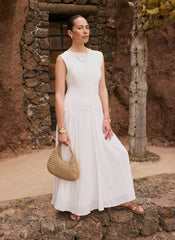 Cream Cotton Blend Drop Waist Maxi Dress