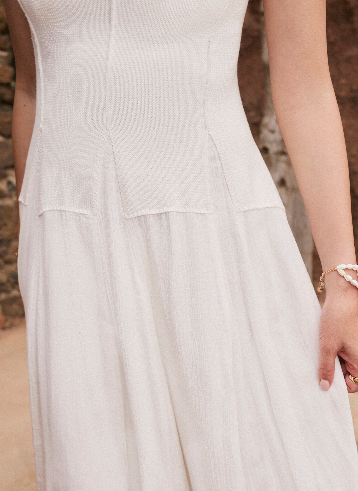 Cream Cotton Blend Drop Waist Maxi Dress