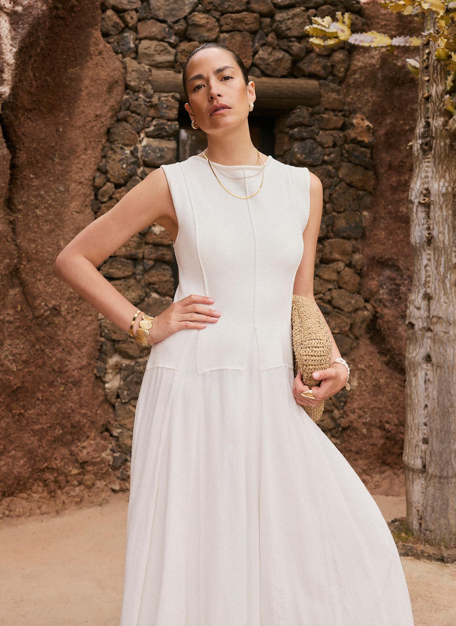 Cream Cotton Blend Drop Waist Maxi Dress