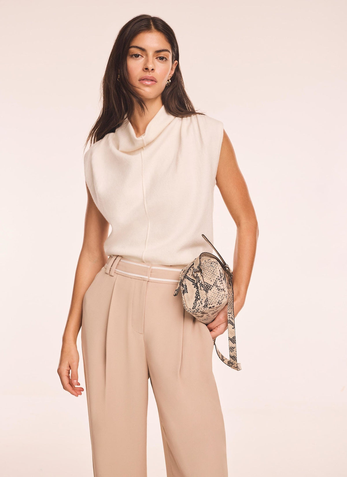 Cream Wool Blend Cowl Neck Knit Top