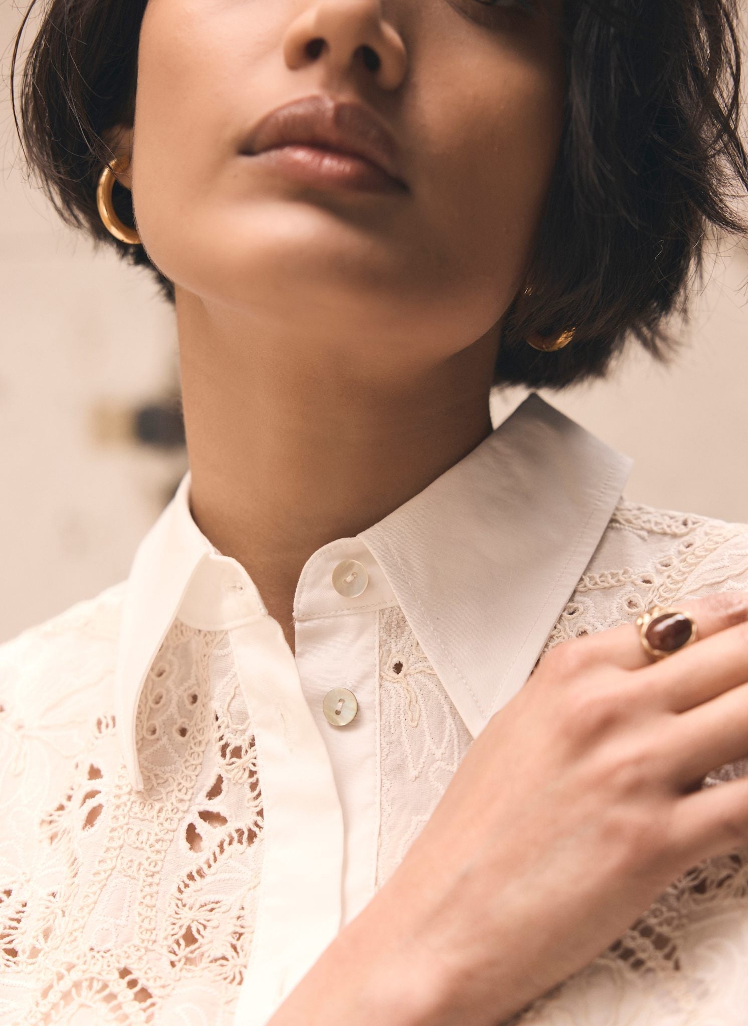 White Broderie Cropped Shirt