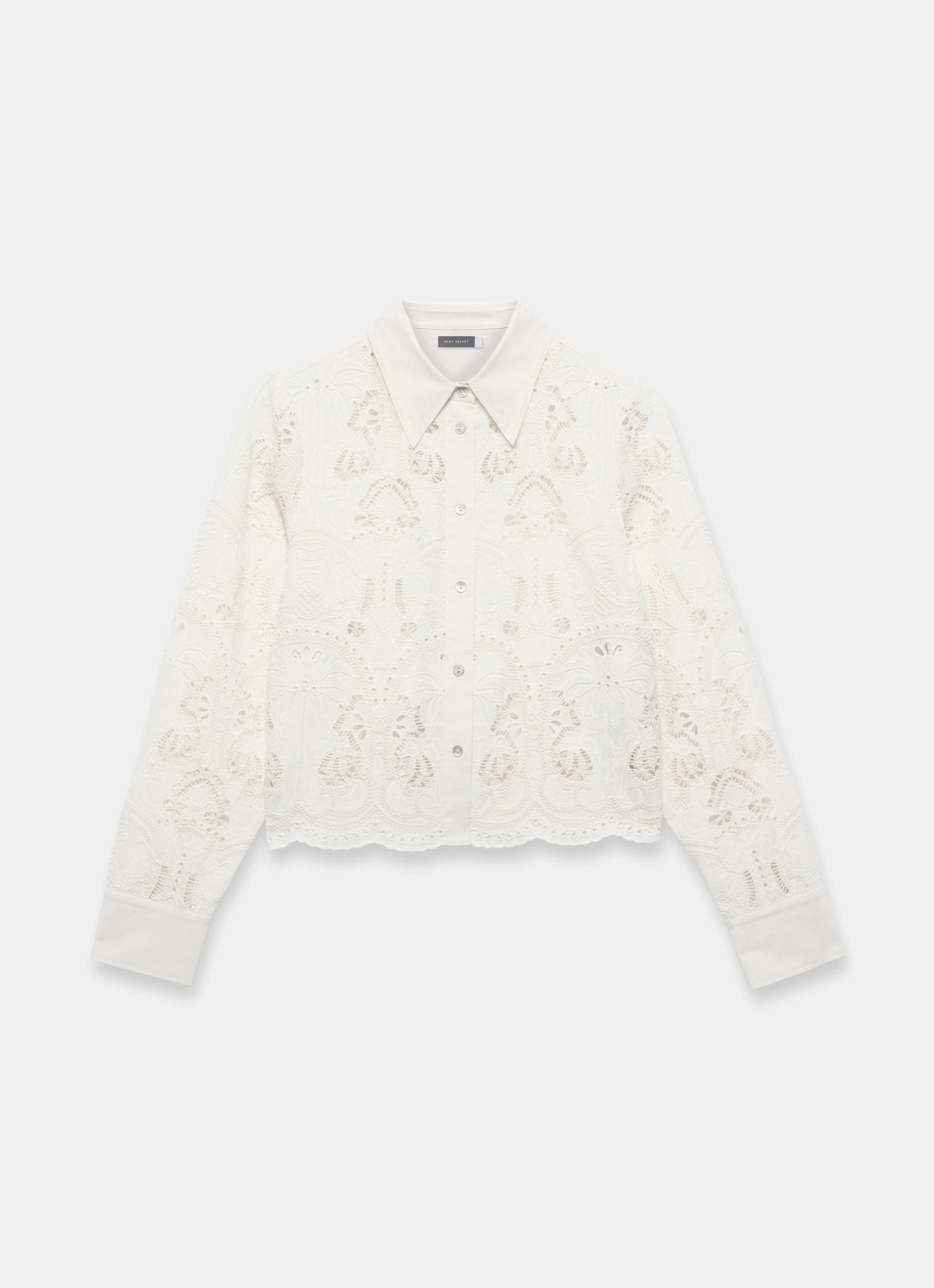White Broderie Cropped Shirt