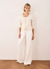 Cream Crochet Side Stripe Trousers