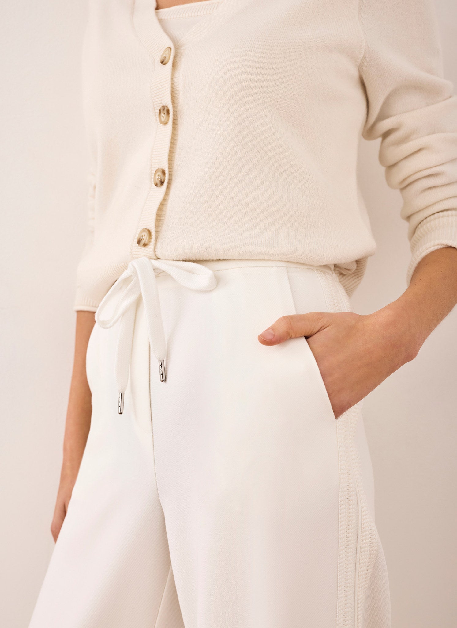 Cream Crochet Side Stripe Trousers