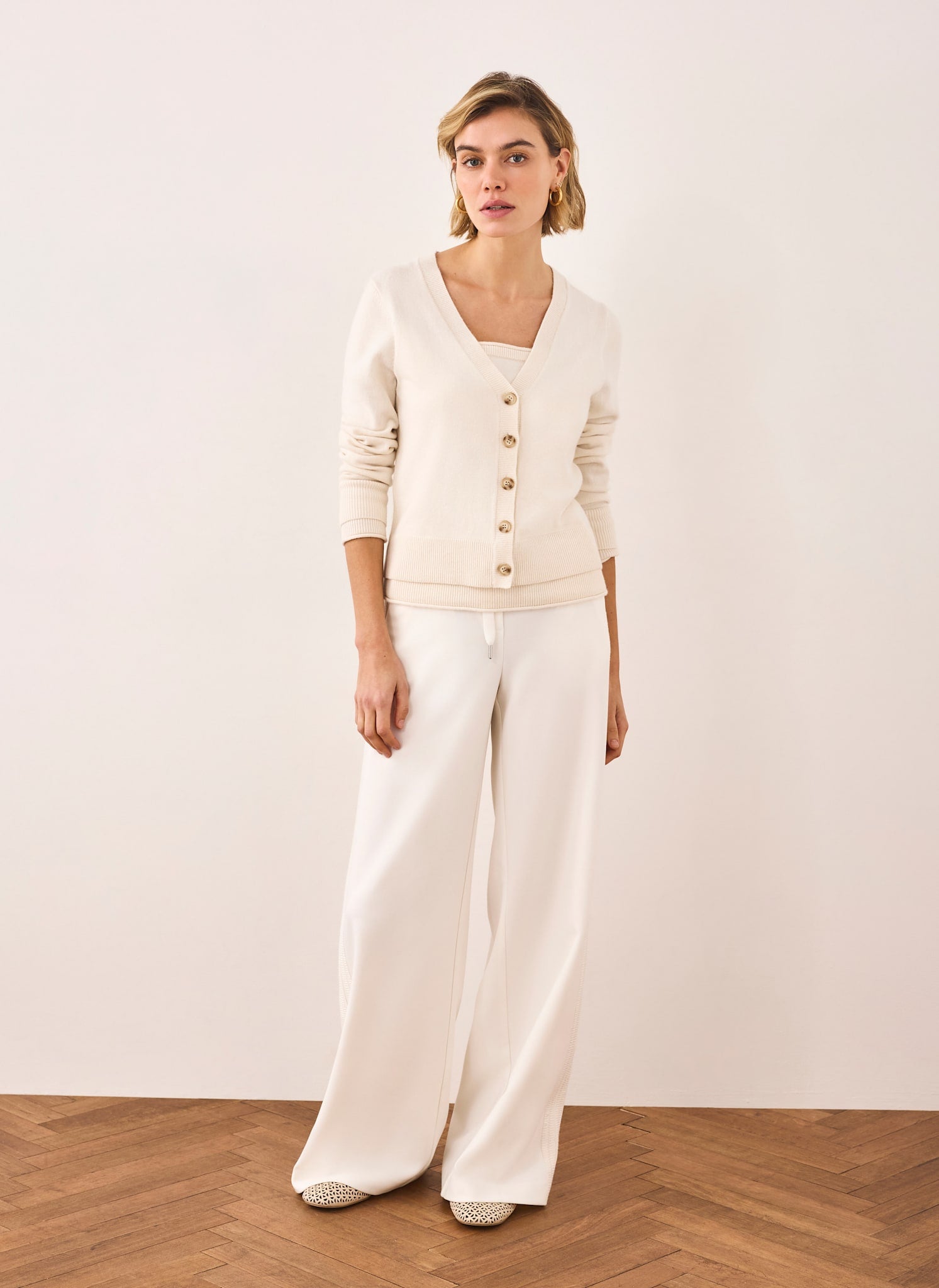 Cream Crochet Side Stripe Trousers