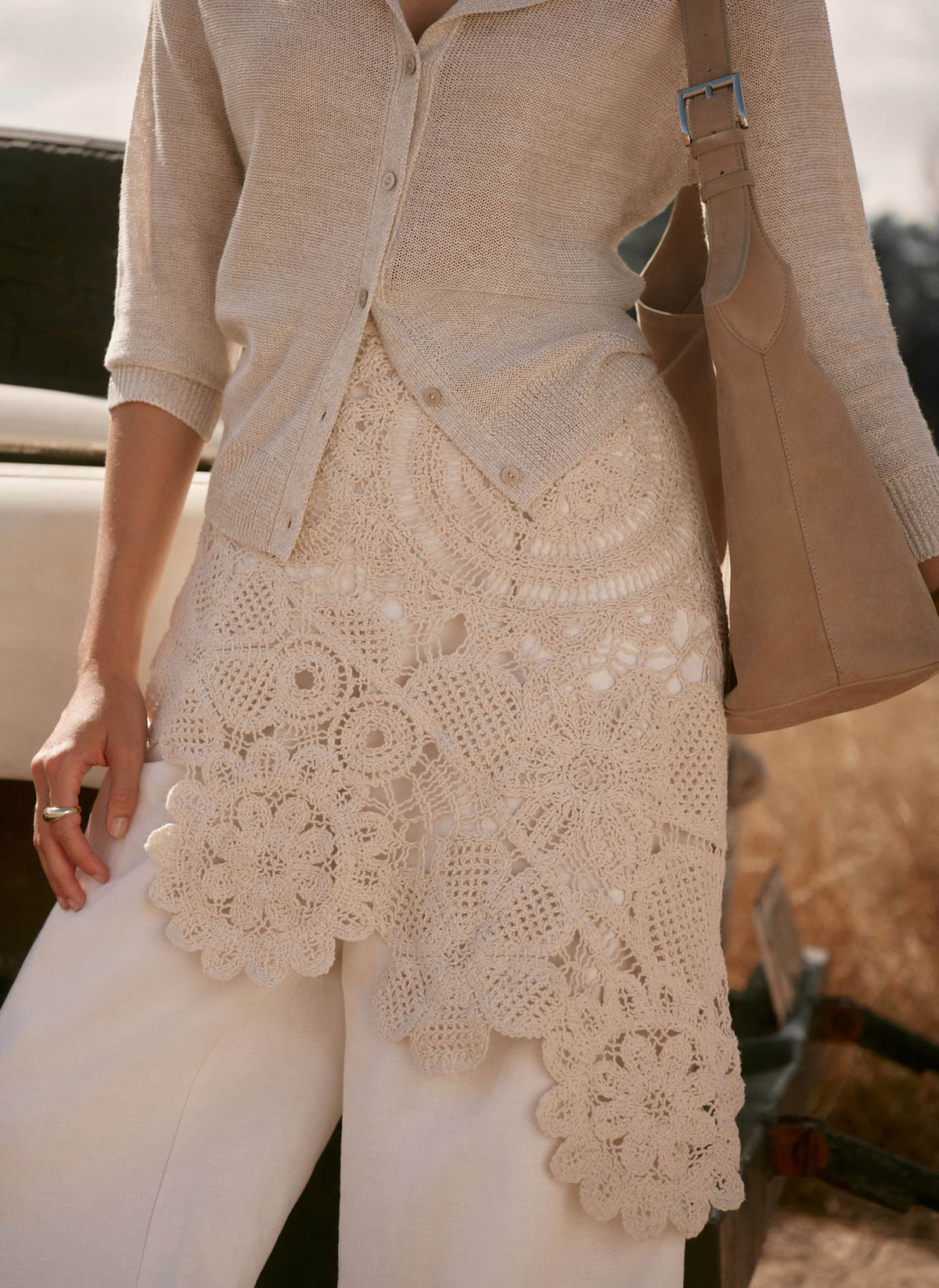 Cream Crochet Wrap Scarf