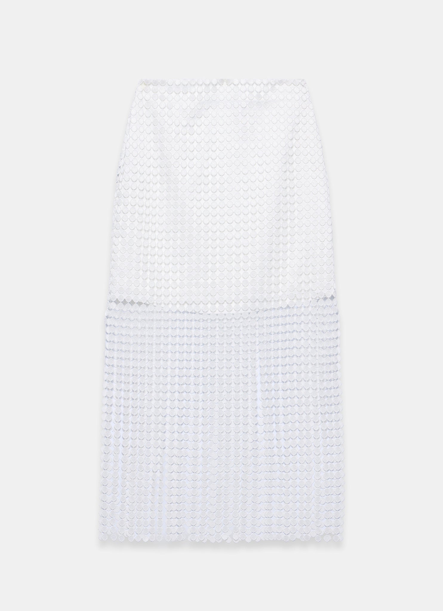 White Disc Detail Fringed Midi Skirt