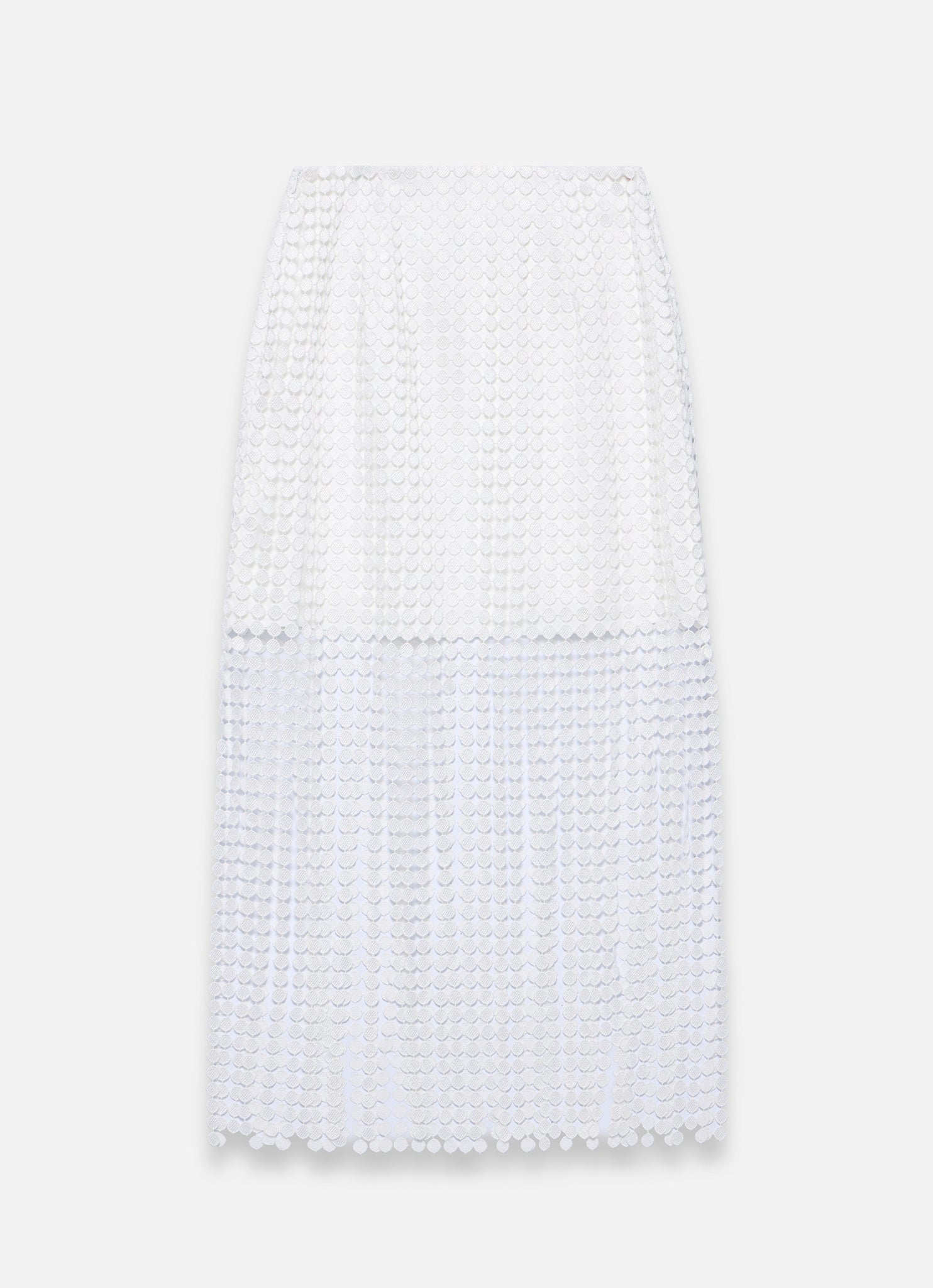 White Disc Detail Fringed Midi Skirt