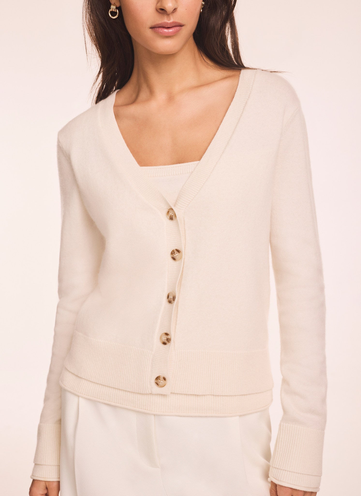 Cream Wool Blend Layered Cardigan
