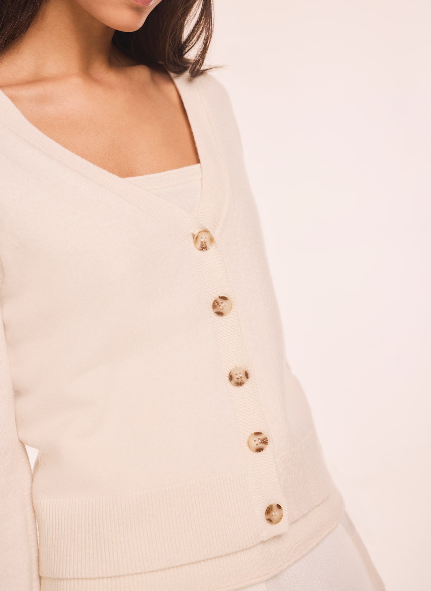 Cream Wool Blend Layered Cardigan