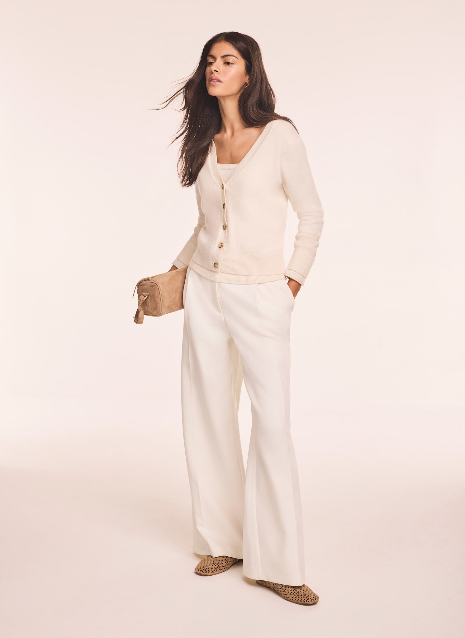 Cream Wool Blend Layered Cardigan
