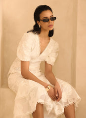 White Cotton Blend Floral Maxi Dress