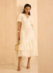 White Cotton Blend Floral Maxi Dress