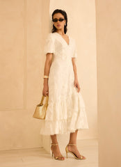 White Cotton Blend Floral Maxi Dress