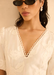 White Cotton Blend Floral Maxi Dress