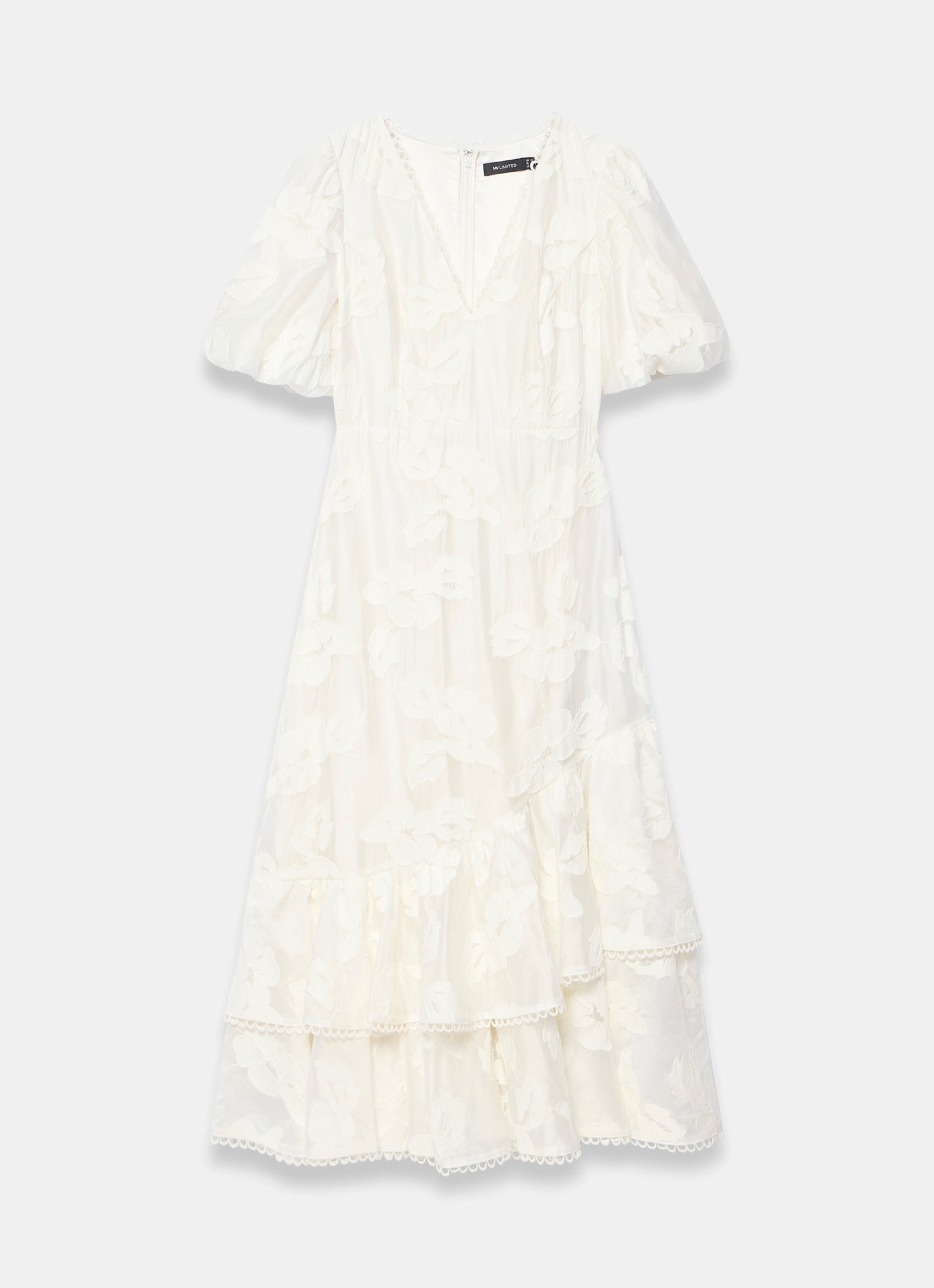 White Cotton Blend Floral Maxi Dress