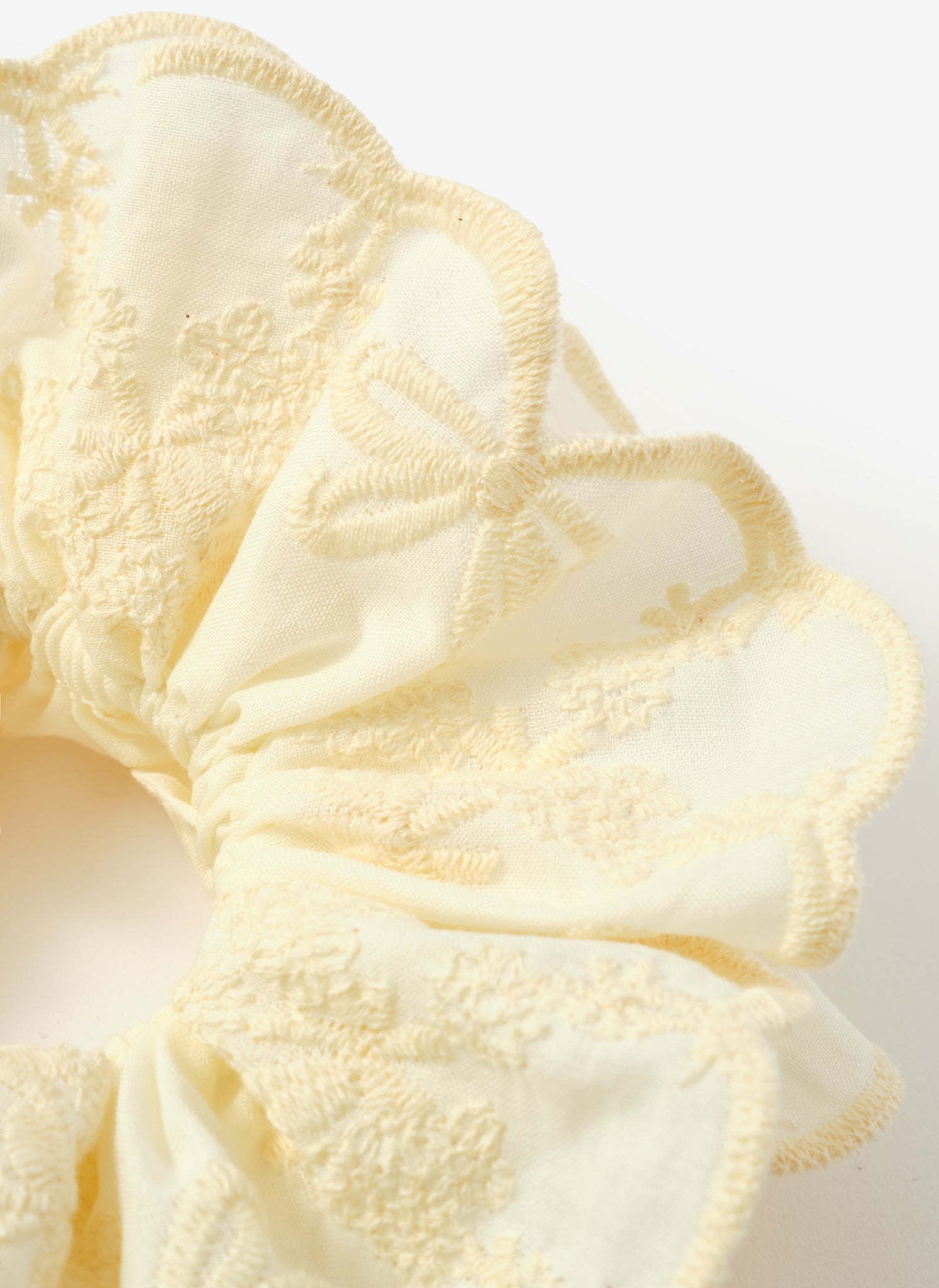 Cream Cotton Embroidered Scrunchie