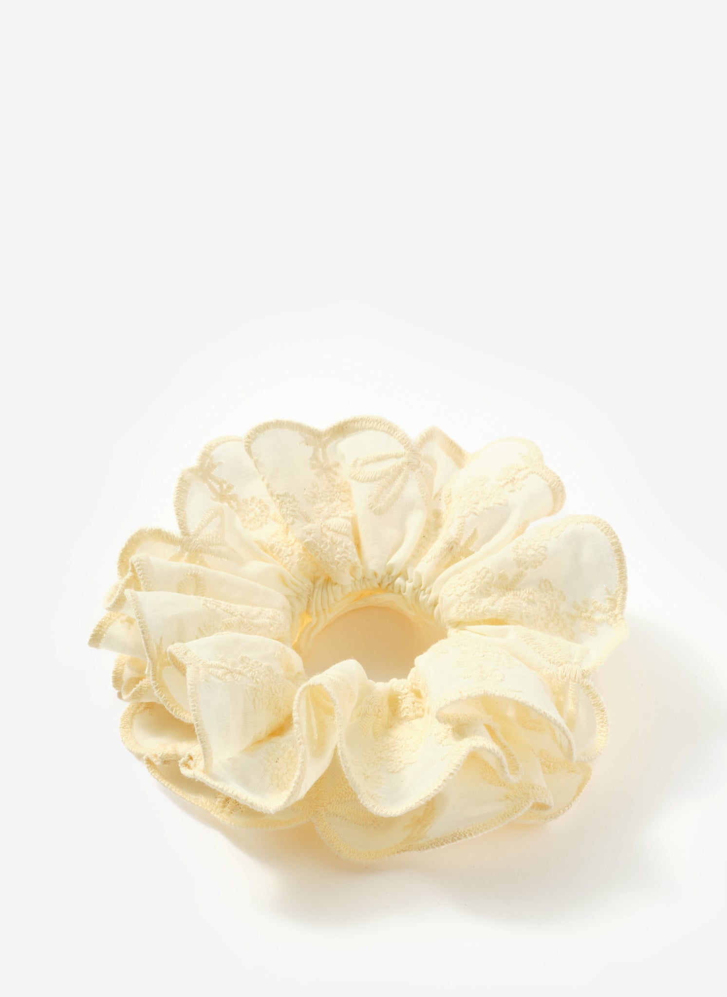 Cream Cotton Embroidered Scrunchie