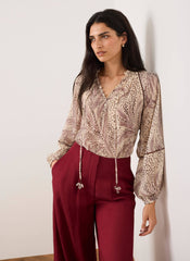 Cream Feather Print Blouse