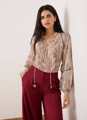 Cream Feather Print Blouse