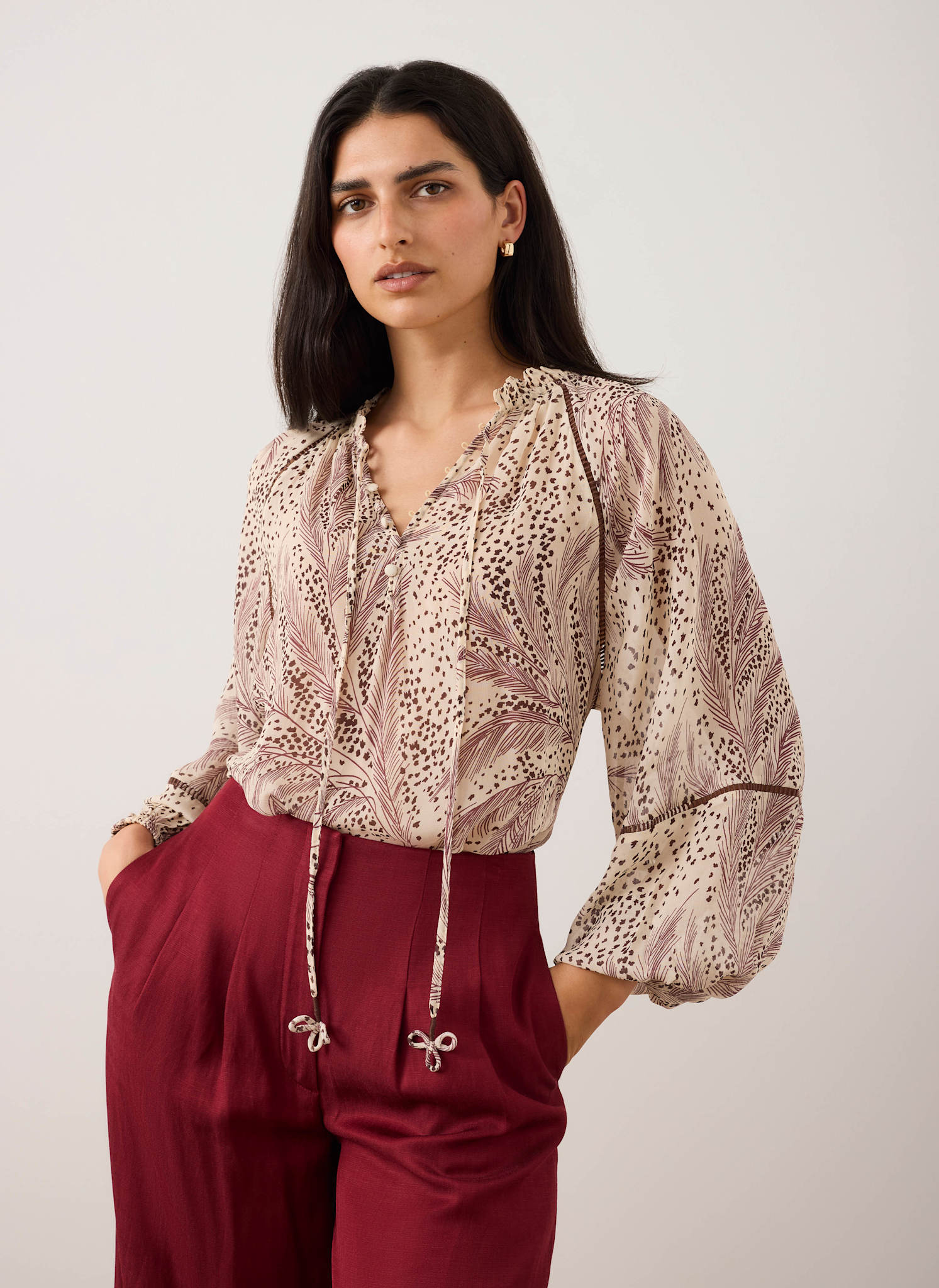 Cream Feather Print Blouse