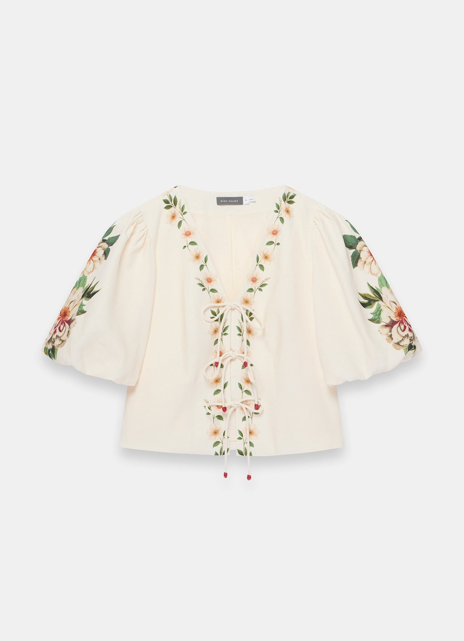Cream Linen Blend Floral Print Top