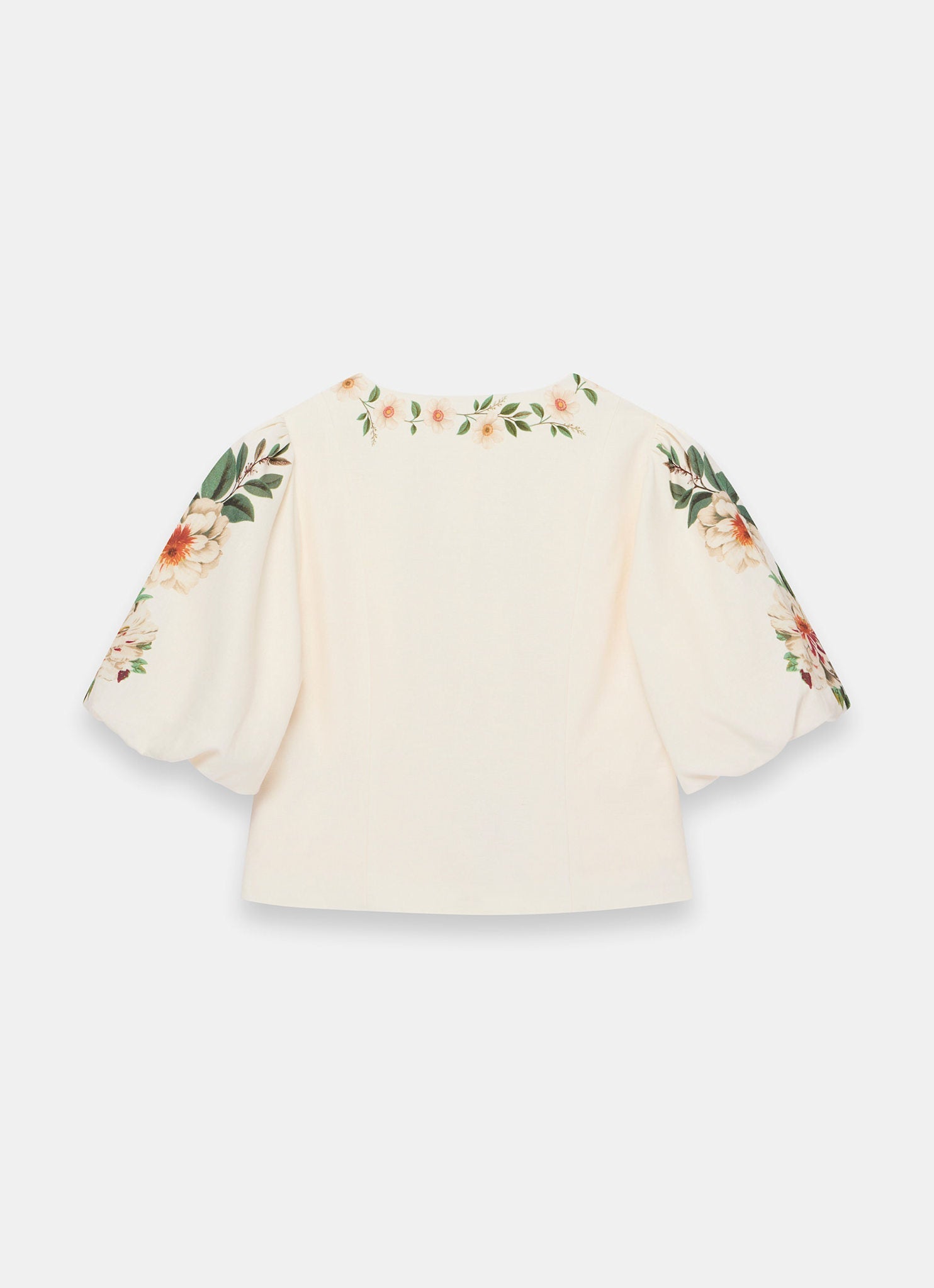 Cream Linen Blend Floral Print Top