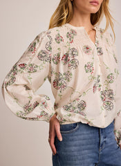 Cream Shirred Printed Blouse
