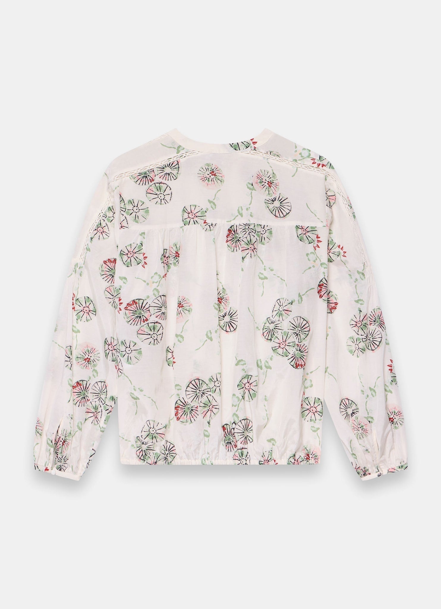 Cream Shirred Printed Blouse