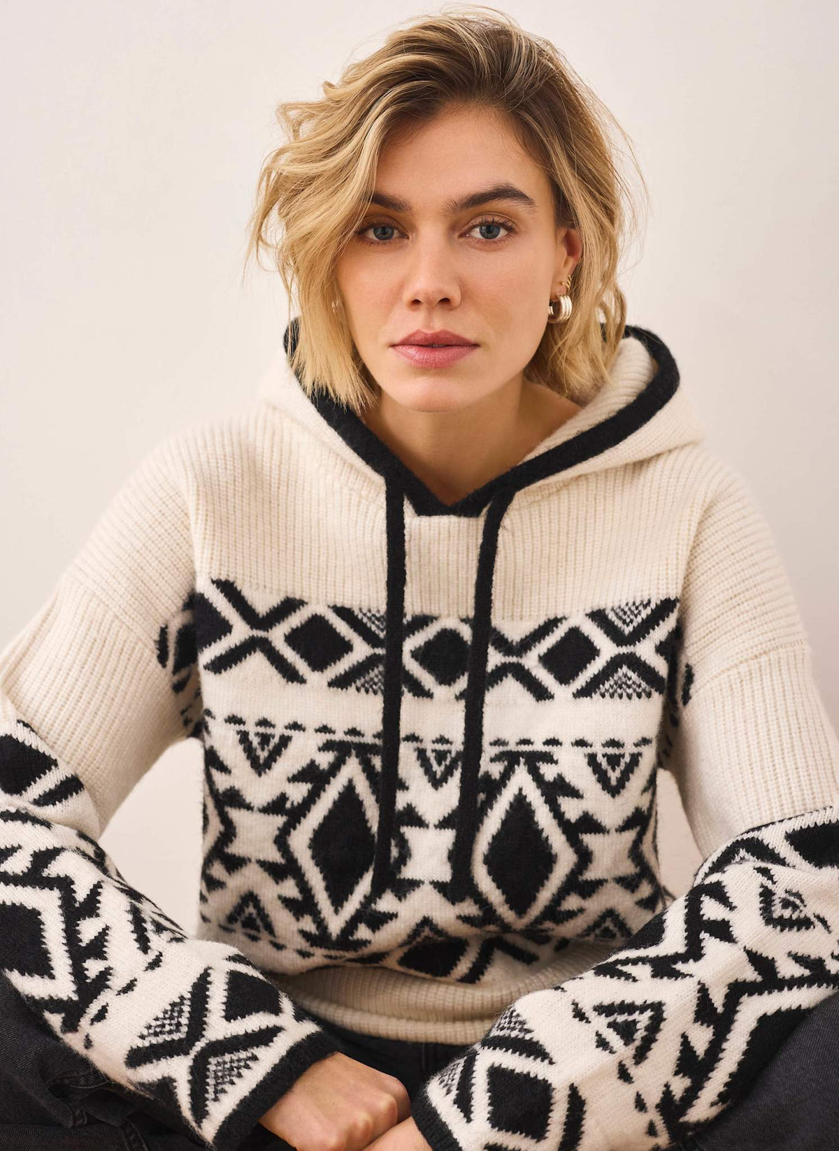 Cream Fair Isle Knit Hood Jumper